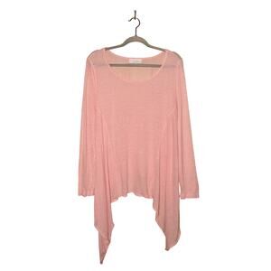 BRYN WALKER‎ $128 Pink Sheer Lightweight Linen Asymmetric Hem Top Large